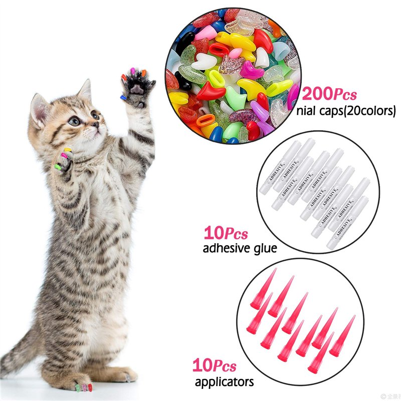 Image secondaire de 200 pièces Chats Couvre-Ongles Protection des Griffes pour Chien de Chat, Griffes Douces colorées Chapeaux d'ongles de Chaton Ca