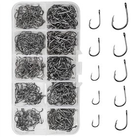500pcs Hameçon de Pêche Crochets de Pêche en AcierCarbone avec Barbillon Hameçons Barbelés en 10 Tailles avec Boîte de Rangement
