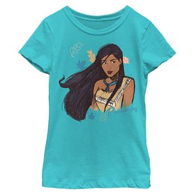 Disney Princess Pocahontas Sketchy Girl's Solid Crew Thé Tahiti Blue