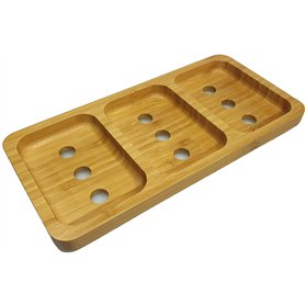 Suuted Porte-Savon élégant à 3 Compartiments en Bois de Bambou Naturel pour Salle de Bain/Douche/Cuisine
