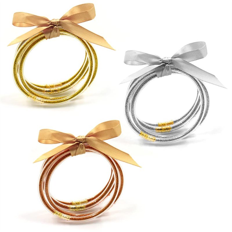 Haohai 15 Pièces Jelly Bracelet Bracelets de Fête, Bracelets de Fête Remplis de Paillettes pour Filles, Or Rose Argent