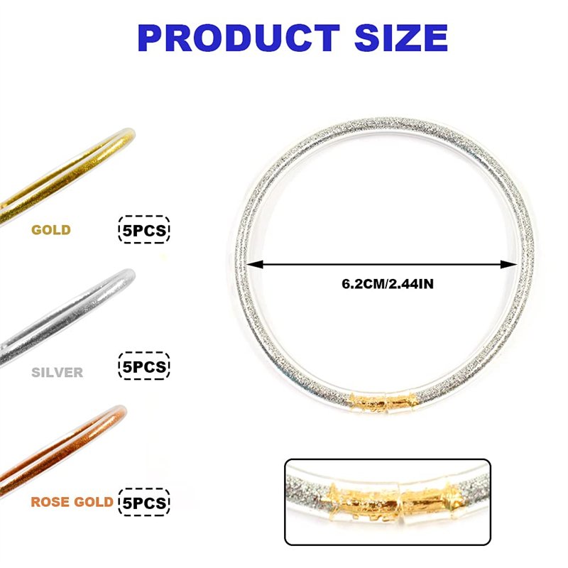 Image secondaire de Haohai 15 Pièces Jelly Bracelet Bracelets de Fête, Bracelets de Fête Remplis de Paillettes pour Filles, Or Rose Argent