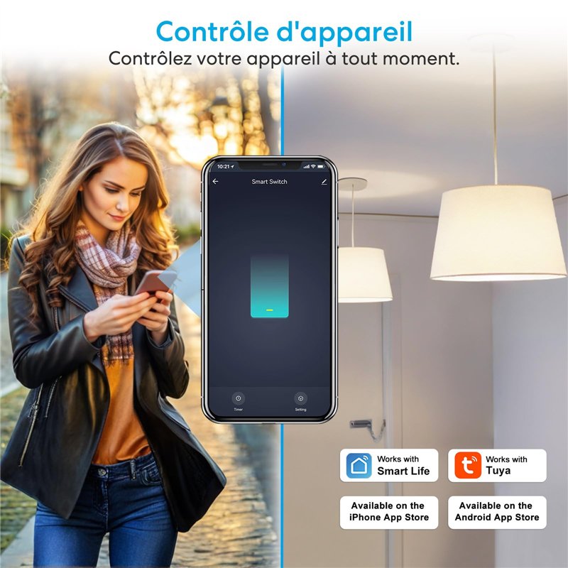 Image secondaire de LoraTap Lot de ２ Interrupteur WiFi Alexa Sans Fil, MINI TAILLE, Récepteur 2500W 10A, Commutateur Connecté Intelligent, Commande 