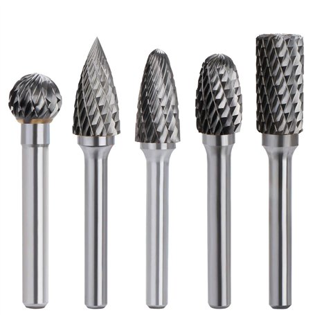 Kit de 5 pièces Fraises Rotatives en Carbure de Tungstène Double Coupe Tige 6mm Tête 10mm Outil Dremel Perceuse Ponceuse Electri