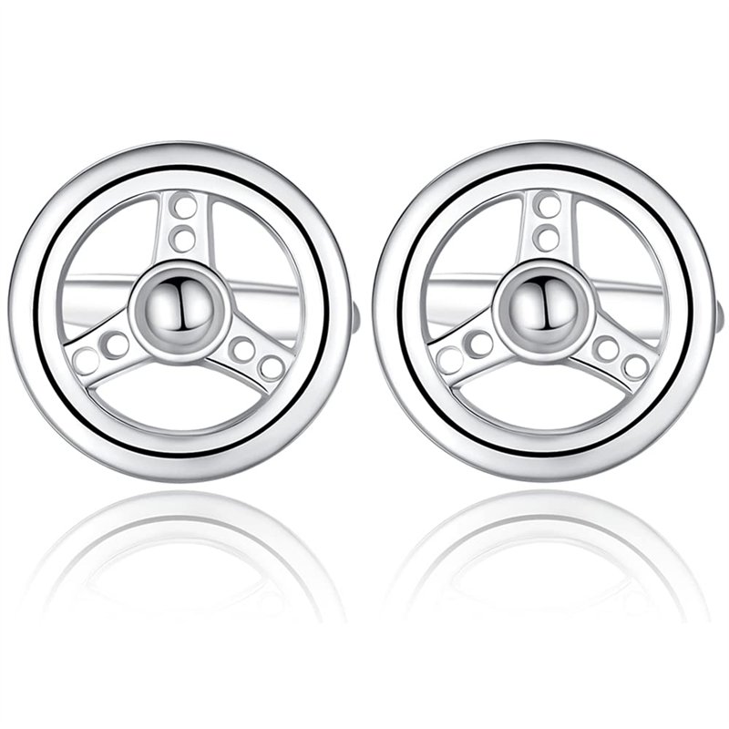 HONEY BEAR boutons de manchette pour hommes - Volant de direction pilote de voiture de course, argent