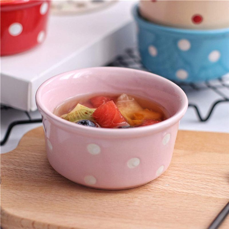 Image secondaire de TAMUME 200ml Ramequins en Porcelaine et Assiettes à Soufflé pour Crème Brûlée, Bol de Cuisson en Céramique à Pois, Lot de 6 Bols