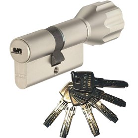 ABUS EC550 Cylindre de serrure à bouton 30/30 mm avec 6 clés Gris Nickel/Blanc Perle