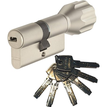 ABUS EC550 Cylindre de serrure à bouton 30/30 mm avec 6 clés Gris Nickel/Blanc Perle