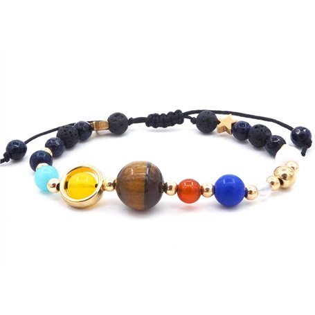 Senlinmu Galaxy Système Solaire Bracelet Tressé Univers Les Neuf Planètes Étoile Pierre Naturelle Perles Bracelets Réglables Bra