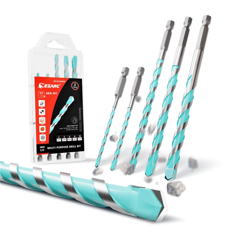 EZARC Set de Forets Professionnels, 5 pièce Forets de Carbure, Utilisation polyvalente Convient pour Métal, Pierre, Brique, Bois