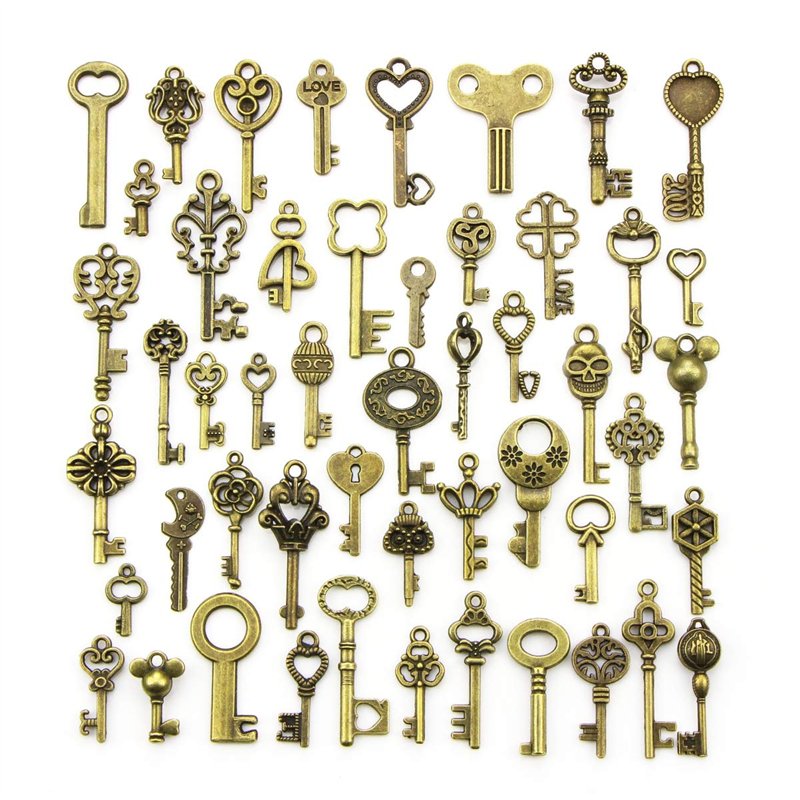 YMWALK Antique Bronze Clés Charme Pendentifs Ensemble Formes Aléatoires Tailles Charms Clé Accessoires Faits À La Main pour la F