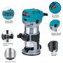 Affleureuse Défonceuse Trimmer Router Fraiseuse Électrique Outil à Bois 710W Pince 8mm 6.35mm + Coffret de 15 Fraises à défoncer