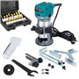 Affleureuse Défonceuse Trimmer Router Fraiseuse Électrique Outil à Bois 710W Pince 8mm 6.35mm + Coffret de 15 Fraises à défoncer