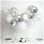 50 pièces 12 pouces Argent Confettis Ballons de Fête en Métal Chromé Argenté avec Ruban Argenté pour Déc
