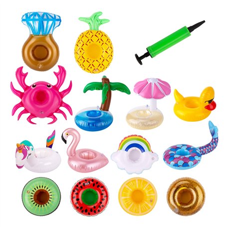 SAVITA 14pcs Porte-Gobelets Gonflables avec 1 Pompe à Air Mignon Flotteurs pour Piscine d'Été Décorations de Fête Jouets Amusant