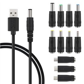 Câble d'Alimentation USB vers DC 1 Pcs Convertisseur Universel 5V avec 11 Pcs Connecteurs 1m Câble de Charge Interchangeable Ada