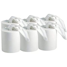 Bobine Essuie-mains - Dévidage Central - Pure Ouate 2x18g/m² - Pack De 6 Bobines - 450 Formats - Dimension 20x24cm - Sf20502 - F
