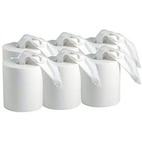 Bobine Essuie-mains - Dévidage Central - Pure Ouate 2x18g/m² - Pack De 6 Bobines - 450 Formats - Dimension 20x24cm - Sf20502 - F