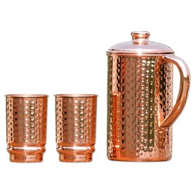 Healthgoodseu Pichet En Cuivre Et Lot De 2 Gobelets Pour Les Bienfaits De La Santé Ayurveda | Carafe D'Eau En Cuivre Martelé Pur