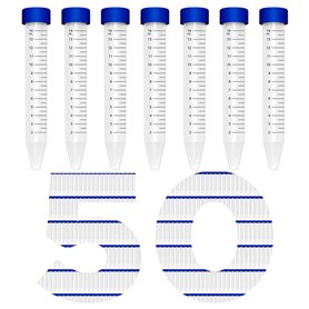 Lot de 50 tubes à centrifugeuse coniques de 15 ml en plastique stérile avec bouchons à vis