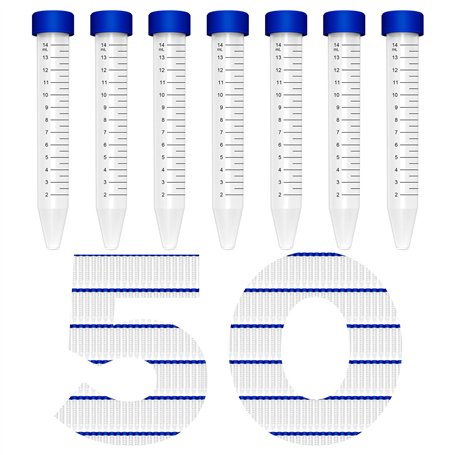 Lot de 50 tubes à centrifugeuse coniques de 15 ml en plastique stérile avec bouchons à vis