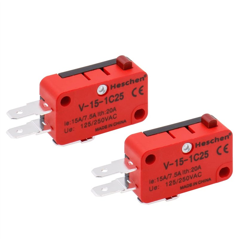 Heschen Micro commutateur V-15-1C25 SPDT Type de bouton 20A 250VAC 2 Pack