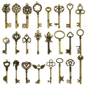 24 pièces grandes clés squelette en bronze antique clé rustique pour la décoration de mariage faveur