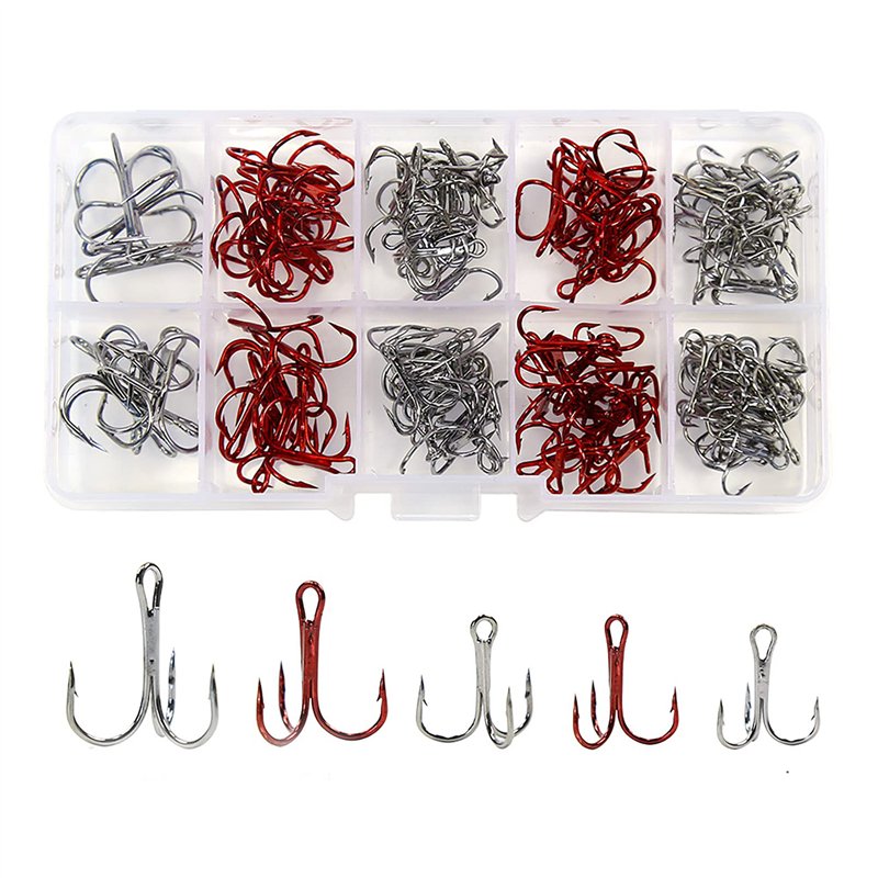 Hamecon Peche Triples de 130Pcs, hameçons barbelés en Acier à Haute teneur en Carbone Taille: 4#, 6#, 8#, 10#