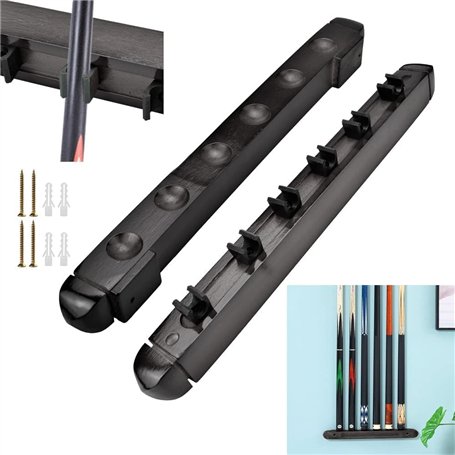 BUENTYA Porte-queues Billard en Bois Support de Billard à 6 Queues Support Billard Mural avec 4 Vis et 4 Vis d'Expansion Support