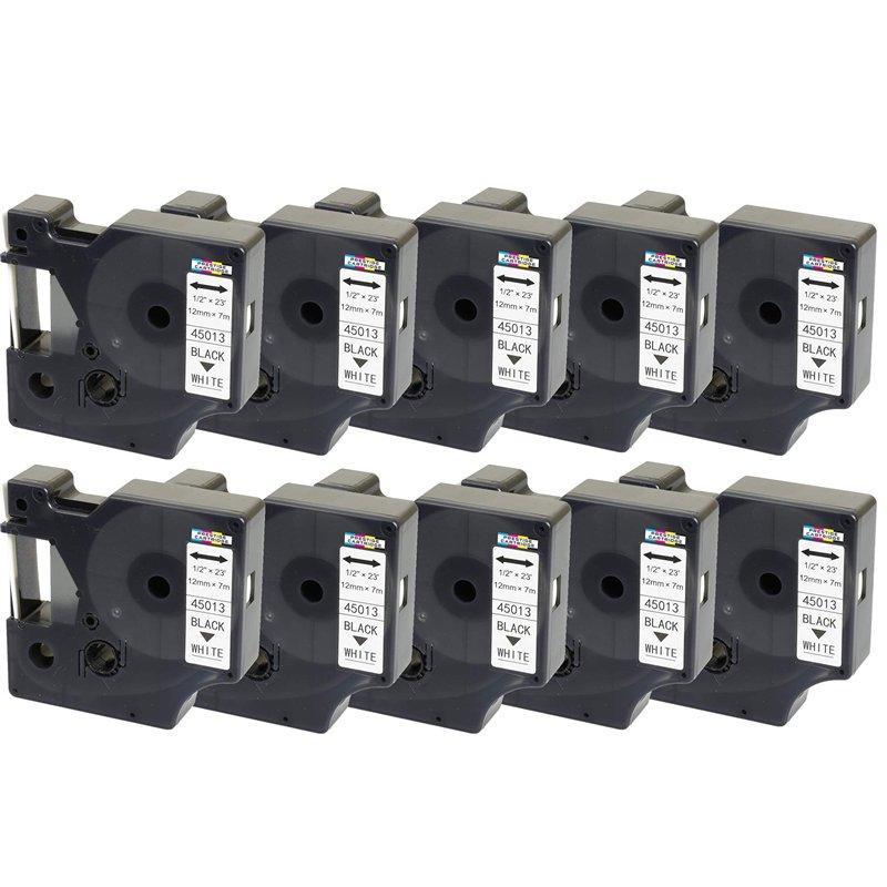 10 Compatibles Rubans d'étiquettes D1 45013 S0720530 noir sur blanc 12mm x 7m pour DYMO LabelManager LM 160 210D 220P 260P 280 3