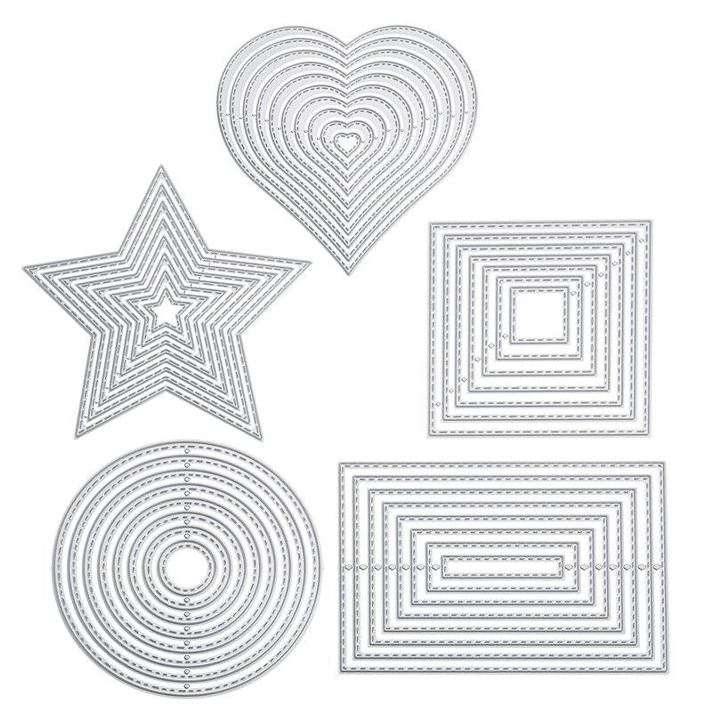 5 pièces Gabarit de poinçonnage matrice de découpe kit géométrique matrices de découpe carré rectangulaire cercle étoile cadre c