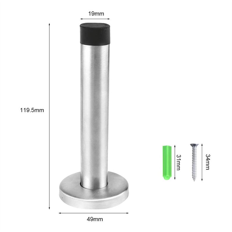 Image secondaire de JaneYi (2 Pièces) Butées de Porte Arrêt de Porte en Inox Ø49x120mm Lourd Devoir Mur Butoir de Porte avec Amortisseur de Bruit Ca