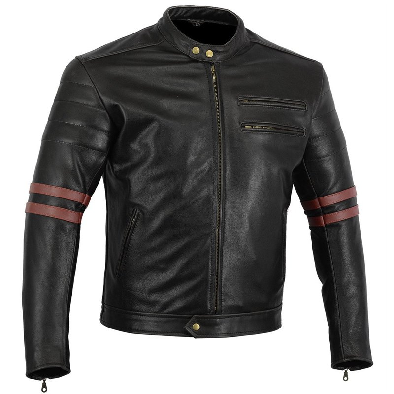 Bikers Gear UK Veste de Moto Couleur Black & Oxblood en Cuir Travaille Blouson modèle Café Racer Hybrid avec Protection approuvé