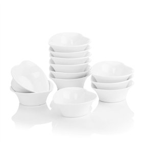 MALACASA 12 pièces Ramequin Bol à Sauce Tapas Coupelle à Dessert 10 * 9.5 * 3cm Porcelaine Blanc Ivoire