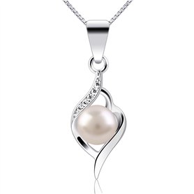 B.Catcher Collier en Argent 925 Pendentif incrusté avec Perle Perle d’Eau Douce Saint-Valentin Cadeau Parfait