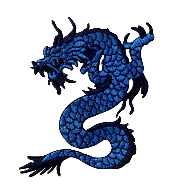 Patch brodé en forme de Dragon bleu, à coudre ou à coller avec fer à repasser