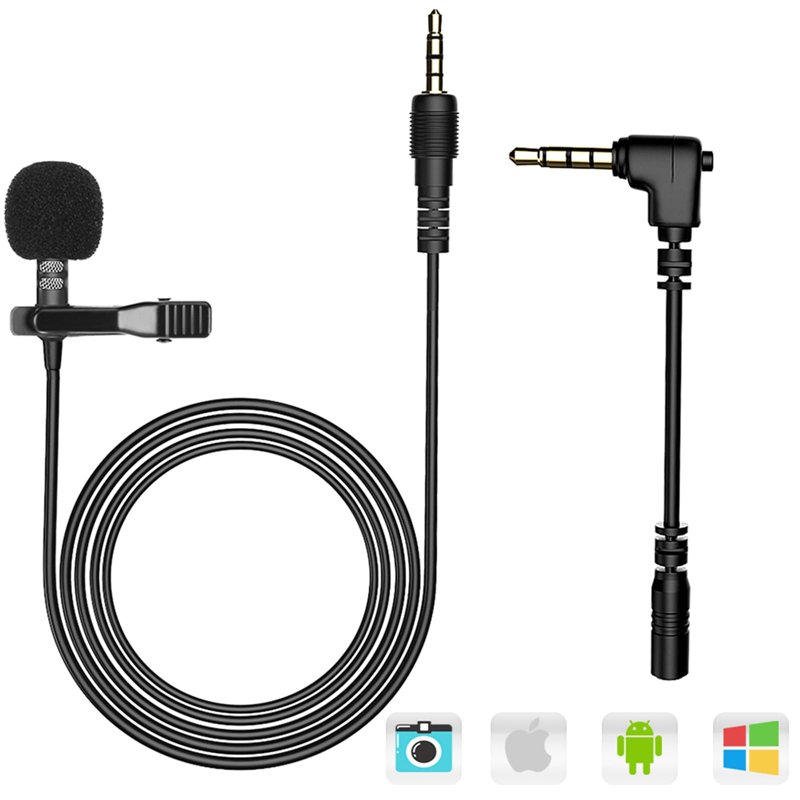 AGPTEK Microphone pour PC 3.5mm Jack Audio, 2m Mini Micro Cravate Condensateur Omnidirectionnel avec 2 Transformations pour Entr