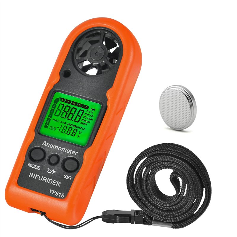 Anémomètre Numérique Portable, INFURIDER YF818 Anémomètre Digital LCD Vitesse du Vent de Mètre Indicateur Mesure la vitesse du vent