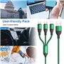 RAVIAD Câble Multi USB, 3 en 1 Multi Chargeur USB Câble en Nylon Tressé avec Micro USB Type C Lightning Connecteurs pour iPhone,