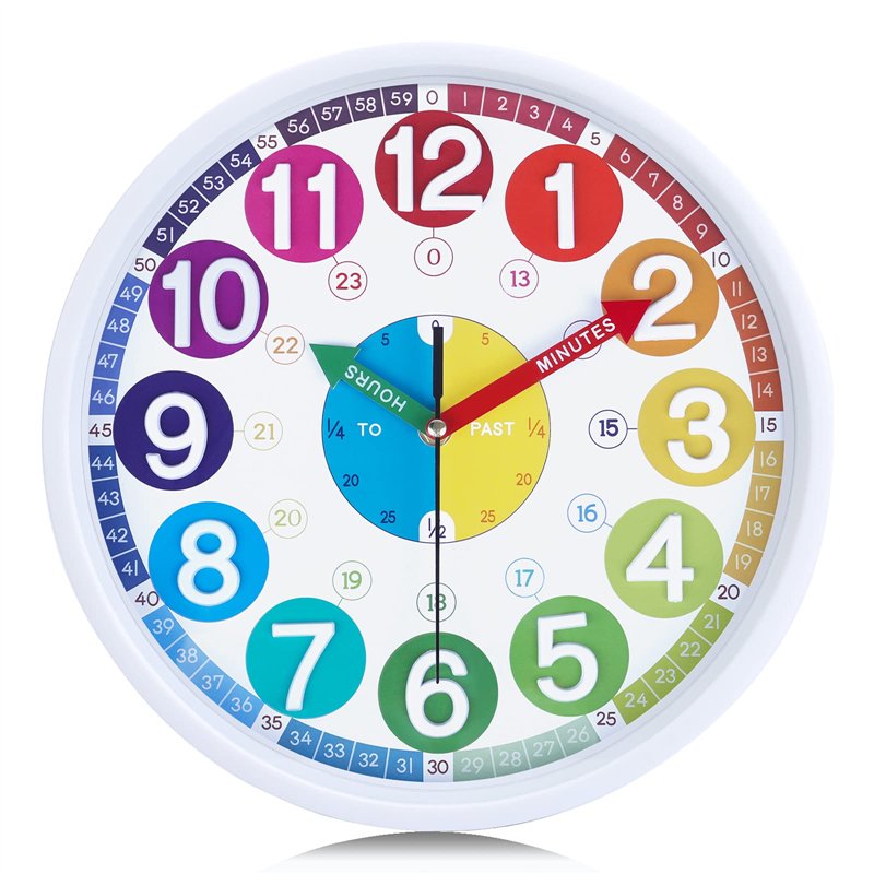 Lafocuse Silencieuse Horloge Murale Enfant Apprentissage Colorée avec 3D Chiffres Facile à Lire pour Ecole Chambre Enfant Classe