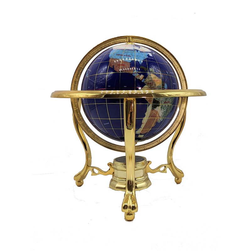 Image secondaire de Unique Art 25,4 cm par 15,2 cm Bleu Lapis Océan Table Top Gemstone Mondiale Globe avec de l'or trépied