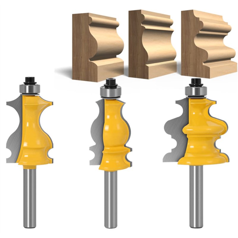 APLUS Lot de 3 Fraises à Défoncer pour Moulures Architecturales 8 mm, Mèche de Routeur pour le Travail du Bois