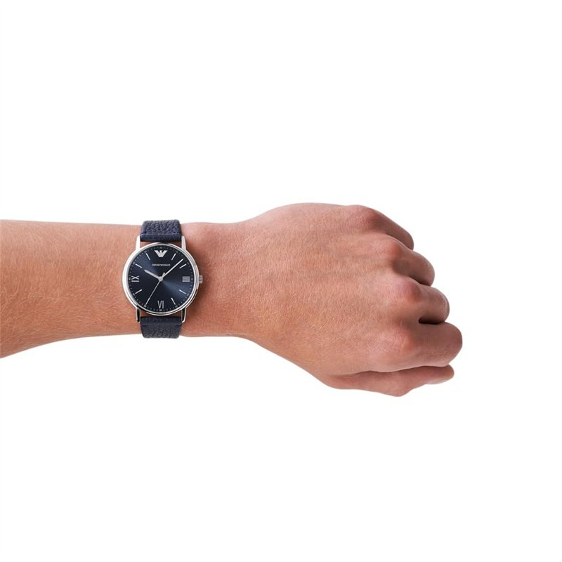 Image secondaire de Emporio Armani Montre pour homme, mouvement à trois aiguilles, boîtier en acier inoxydable argenté de 41 mm avec bracelet en cuir