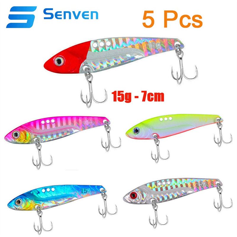 Image secondaire de senvenelec 5 pièces VIB Leurres de pêche durs, Kit de leurres à manivelle, Leurres VIB en métal avec, Lame Spinner, Kit de leurr