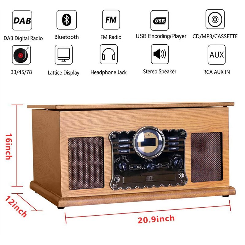 Image secondaire de Tourne-Disque 9-en-1 Dab Platine Vinyle avec Bluetooth, CD, Cassette, Radio FM, USB, Fente SD, télécommande
