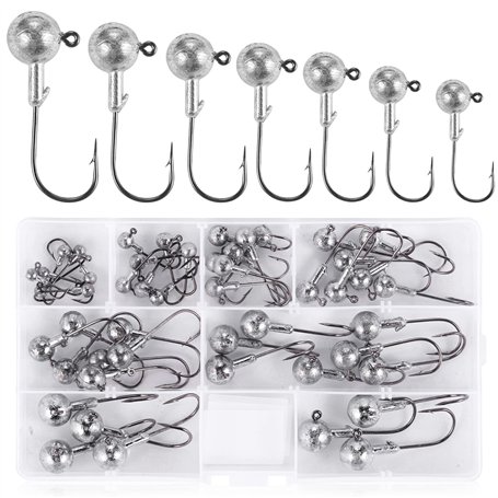 UNOLIGA 49pcs Têtes Plombées Crochets Kit de Hameçons de Pêche
