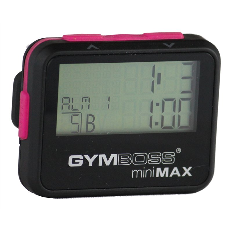 Gymboss miniMAX Minuteur d’intervalle et chronomètre – Coque Noir/Rose softcoat
