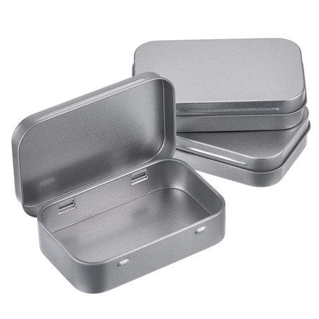 MUCHENG Lot de 3 Boîtes Rectangulaires Vides en Métal Argenté à charnière Mini Boîte Portable Petit Kit de Rangement Boîte