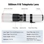 JINTU 500-1000mm f/8 Téléobjectif Lentille pour Canon EF/EF-S pour Canon EOS 2000D 4000D 1100D 1000D 400D 450D 500D 550D 650D 70
