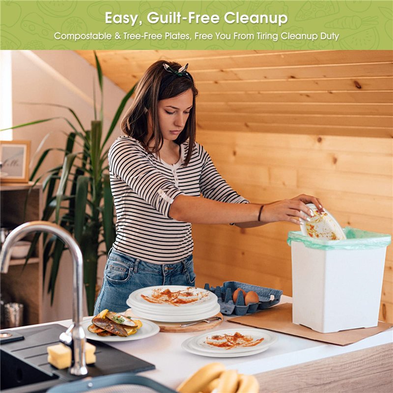 Image secondaire de Fuyit 200Pcs Assiettes Jetables en Bagasse de Canne à Sucre, Couverts Jetables,Fourchettes, Couteaux et Cuillères pour La Fête, 